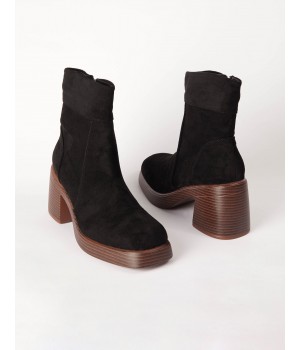 Cuffed Suede Chunky Heel Boots