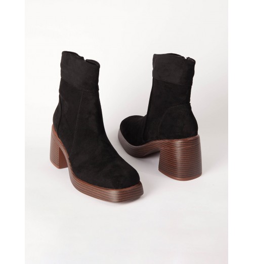 Cuffed Suede Chunky Heel Boots