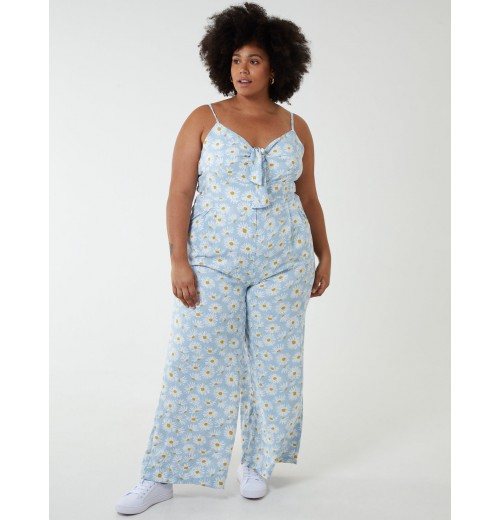 Curve Daisy Print Tie Front Jumpsuit