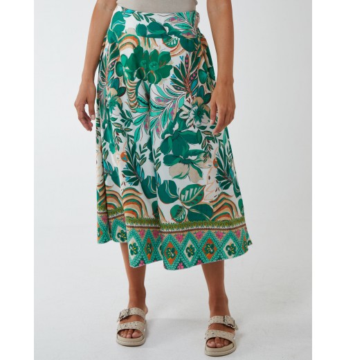 Tropical Print Wide Leg Trouser