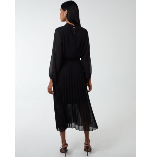 High Neck Pleated Midi Dress