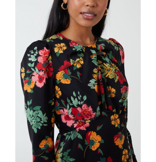 Floral Twist Panel Fit And Flare Midi Dress