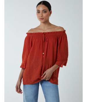 Bardot Tie Front Top