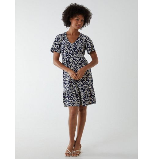 V Neck Shirred Mini Tea Dress With Split