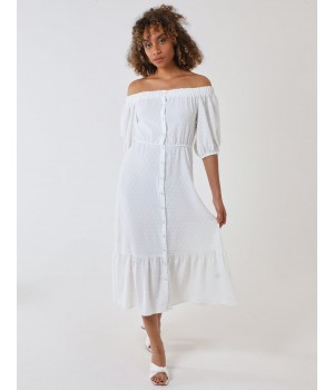 Bardot Button Through Midi Dress