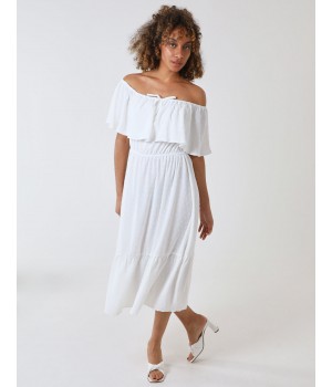 Ruffle Bardot Midi Dress