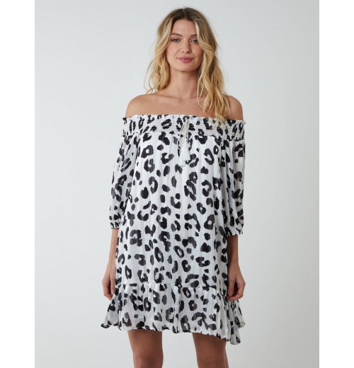 Sheared Neck Bardot Dress