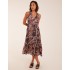 V Front Sleeveless Paisley Midi Dress With Detailed Straps