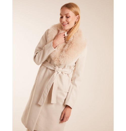 Faux Fur Collared Belted Coat