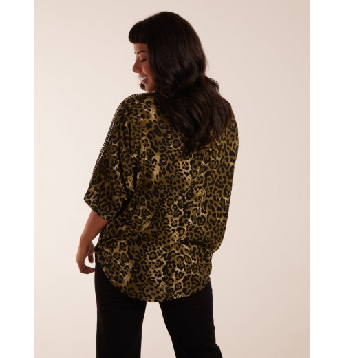 Leopard Zip Front Diamante Tunic Top