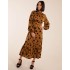 High Neck Midi Dress With Tiered Skirt and Puff Long Sleeve