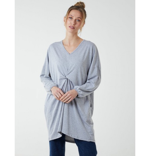 Twist Front Cotton Tunic With Side Pocket