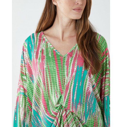 Twist Front Abstract Long Sleeve Top