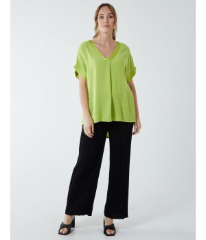 Satin Trim  V Neck Top