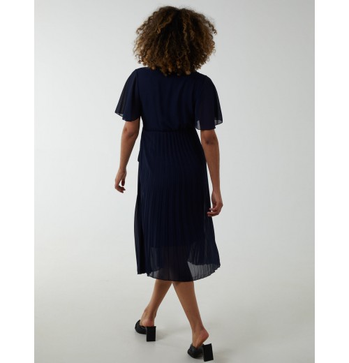 Wrap Tie Pleated Crossover Dress