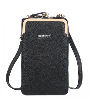 Black Leather Cell Phone Shoulder Bag