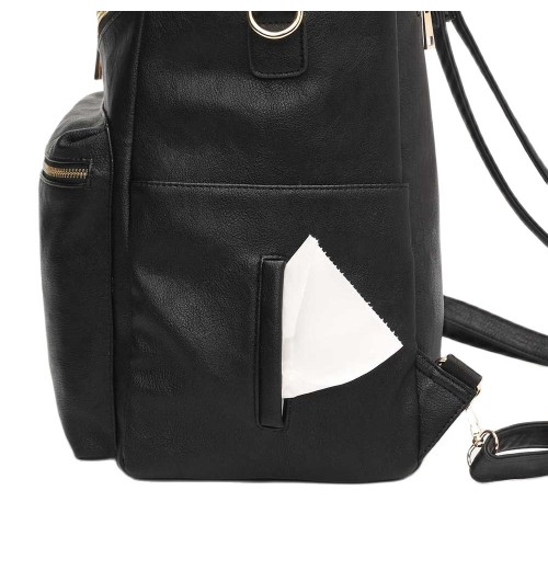 Black Faux Leather Diaper Backpack