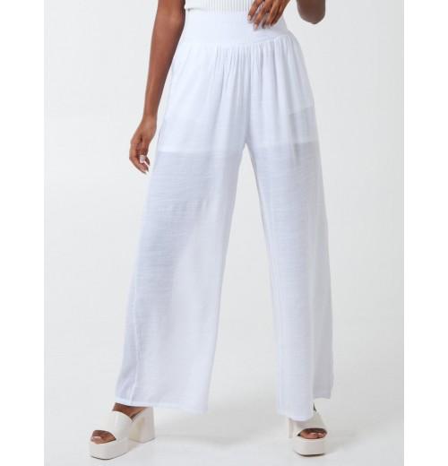 Shirring Waist Wide Leg Trousers