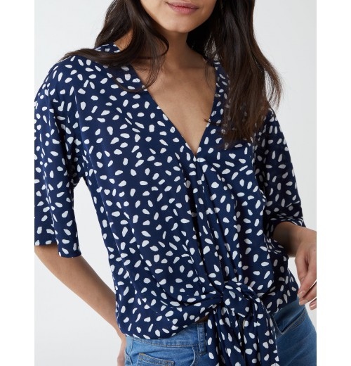 Abstract Spot Tie Front Batwing Top