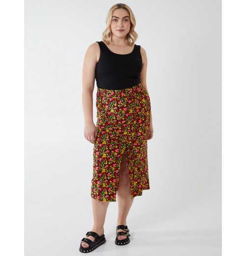 Curve Ruched Front Midi Skirt