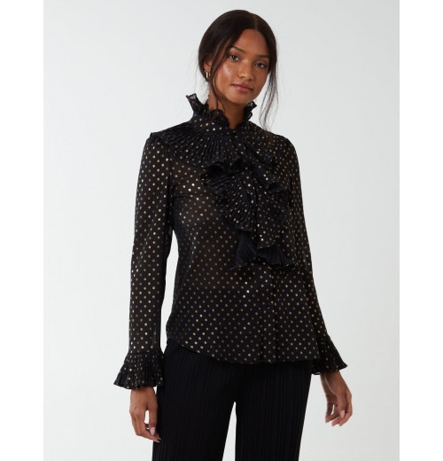 Gold Dots Pleated Frill Shirt