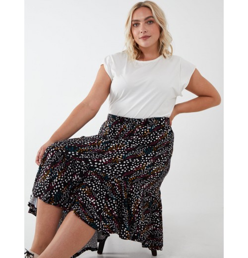 Curve Asymmetric Hem Midi Skirt