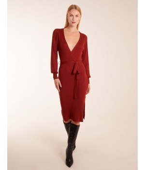 Ribbed V-Neck Tie Wrap Midi Dress