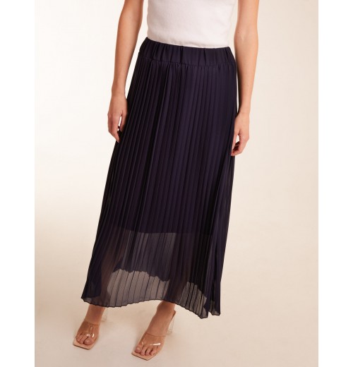 Pleated Deep Waist Band Midi Skirt