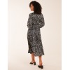 Abstract Animal Print High Neck Blouson Midi Dress