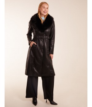 Longline Leather Look Faux Fur Coat