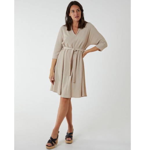 V Neck Crunchy Stitch Batwing Dress