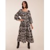 Print Button Front Scoop Neck Maxi Dress