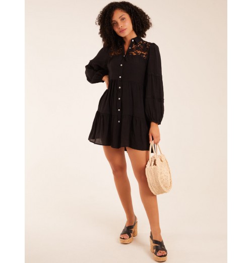 Crochet Insert Oversized Shirt Dress