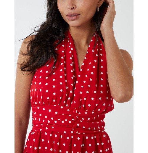 Polka Dot Halter Neck Maxi Dress